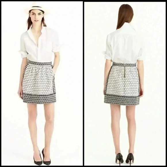 J.Crew Geometric Print Paneled A-Line Preppy Academia Coquette Mini Skirt Size 4 - Picture 1 of 5
